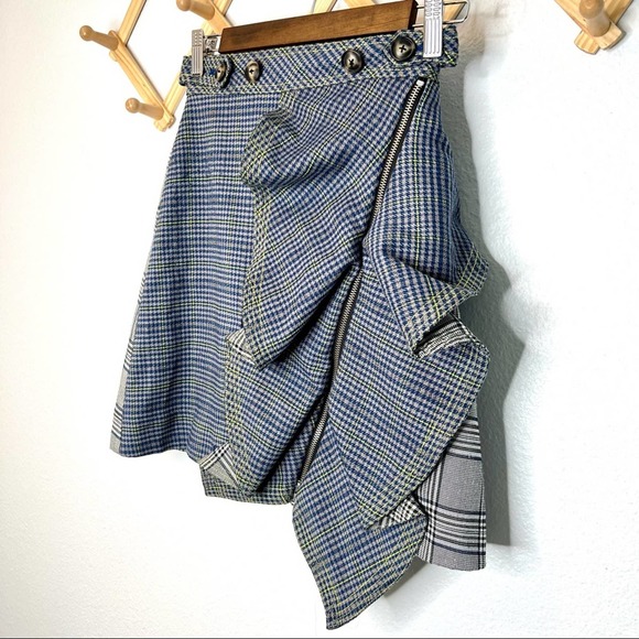 Self-Portrait Flounced Check Plaid Ruffle Skirt US 0 - Picture 8 of 16